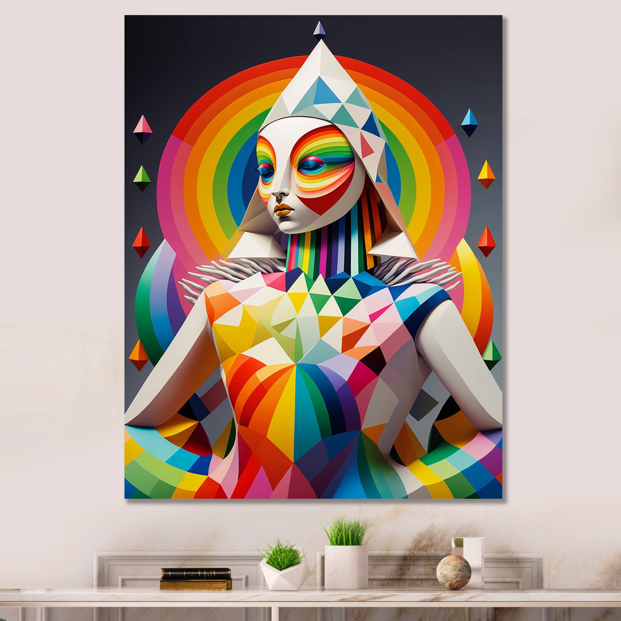 Designart "Abstract Rainbow Portrait I" Modern Woman Canvas Wall Art